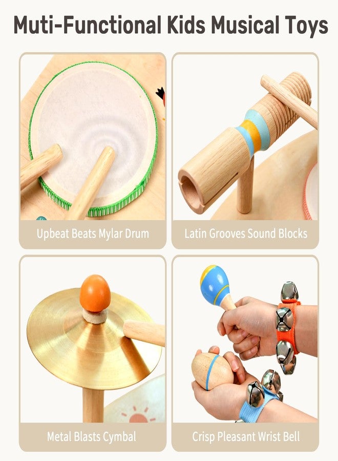WINGYZ 11-in-1 Kids Drum Set - Montessori Baby Musical Toys & Wooden Musical Instruments for Toddlers 1-3, Music Table with Bongo Drums, Cymbals, Maracas & Wrist Bells for Early Rhythm Play - Image 2